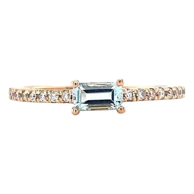 0.48 Carat Aquamarine Diamond Rose Gold Cocktail Band, Size 7