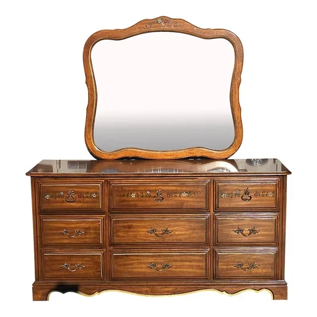 1 / 13 Henry Link Furniture Ornate and Partial Gilt Dresser With Lenoir Plated Wall Mirror