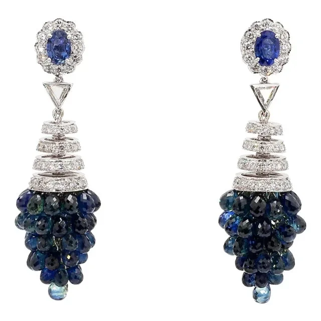 1.40 Carat Blue Sapphire and 8.4 Carat Diamond Earrings in 18k Gold – 2 Pieces