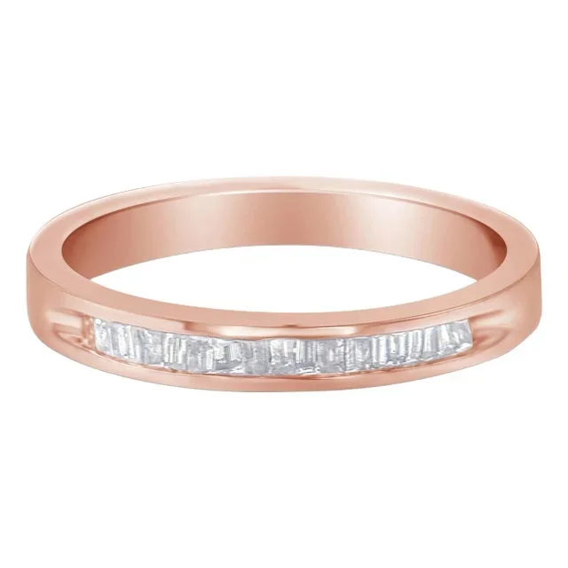 10K Rose Gold over .925 Sterling Silver 1/5 Cttw Diamond Channel-Set Stackable Band Ring (H-I Color, I1-I2 Clarity) – Size 6 3/4
