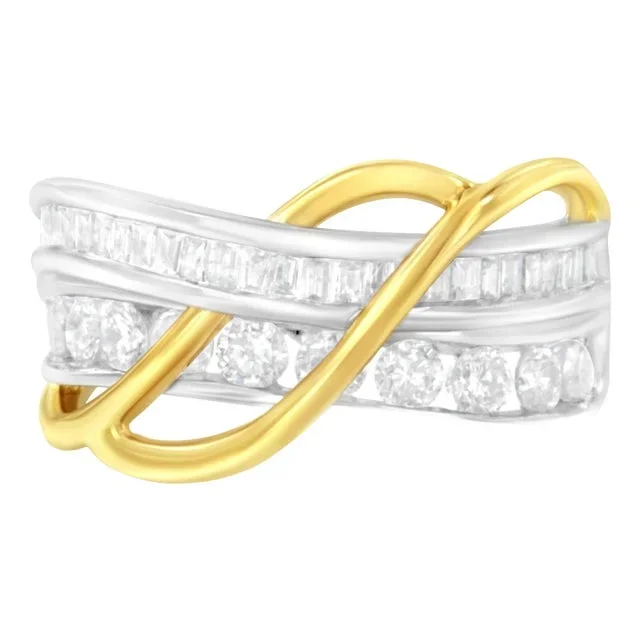 10K White and Yellow Gold 1 1/10 cttw Channel-Set Diamond Bypass Band Ring (J Color, I3 Clarity) – Size 7