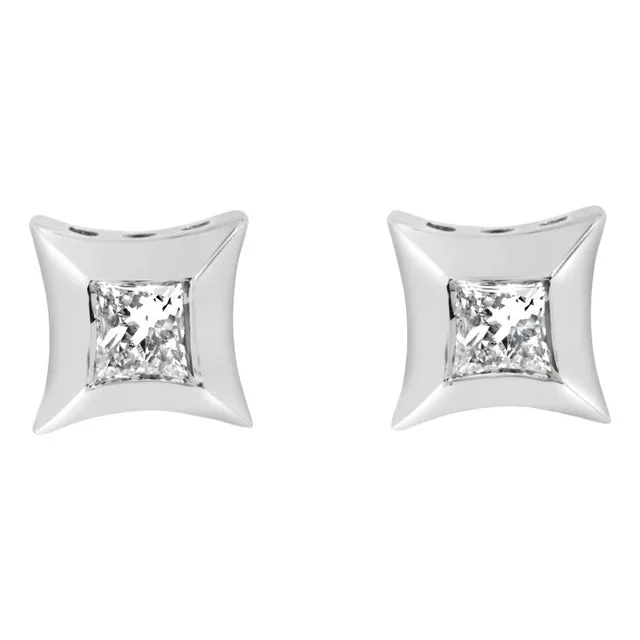 10K White Gold 1/5 Cttw Invisible Set Princess-Cut Diamond Stud Earrings (H-I Color, SI2-I1 Clarity) – 2 Pieces