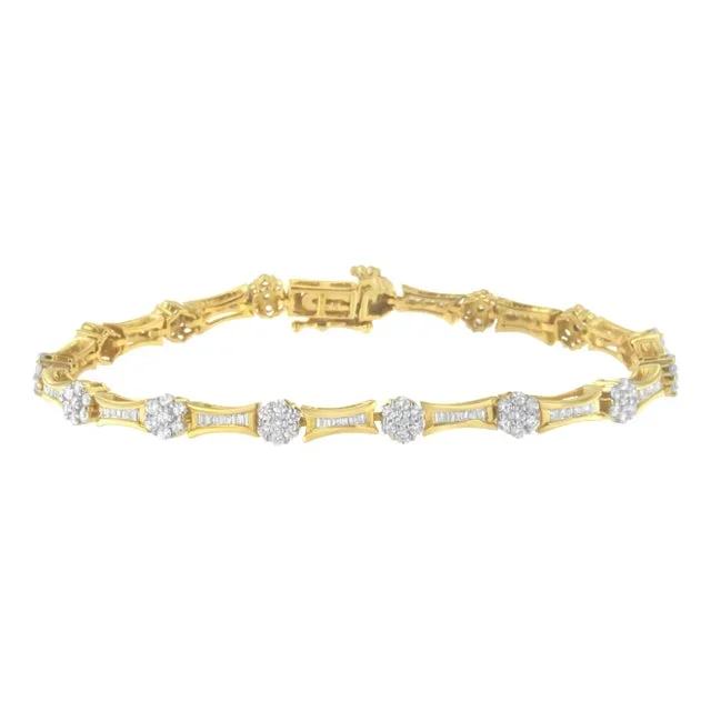 10K Yellow and White Gold 2.00 cttw Round and Baguette-Cut Diamond Link Bracelet (I-J Color, I2-I3 Clarity) – Size 7.25″