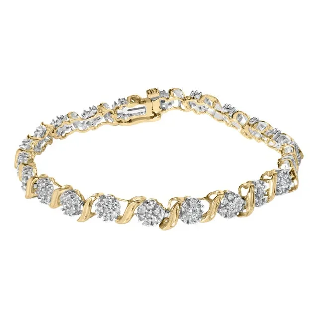 10K Yellow Gold 2.00 Cttw Round Cut Diamond ‘S’ Cluster Bracelet (J-K Color, I1-I2 Clarity)