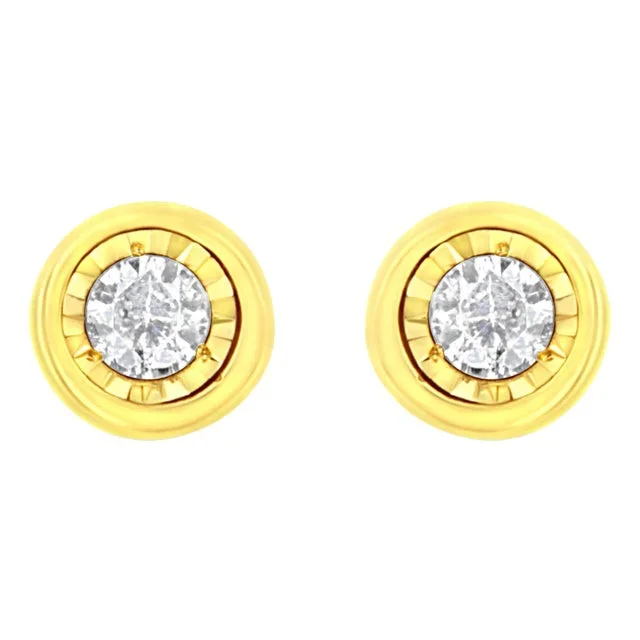 10K Yellow Gold Plated .925 Sterling Silver 1/10 Cttw Miracle-Set Diamond Circle Shape Stud Earrings (K-L Color, I2-I3 Clarity) – 2 Pieces