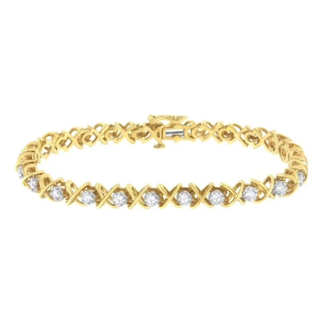 10K Yellow Gold Plated Sterling Silver 1 cttw Diamond Link Bracelet – Size 7″