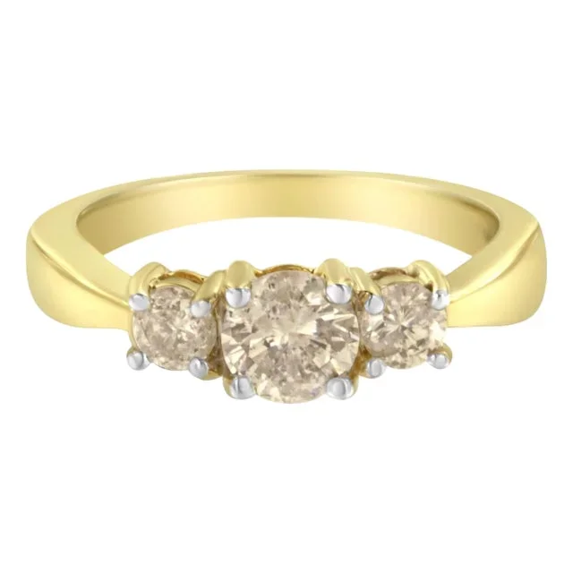 10K Yellow Gold Three Stone Diamond Band Ring (1.00 cttw, J-K Color, I2-I3 Clarity), Size 6.25
