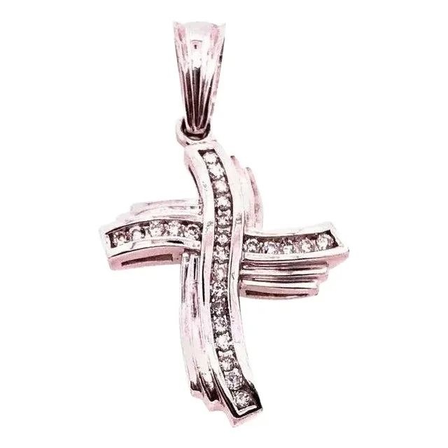 14 Karat White Gold and Diamond Religious Charm / Crucifix Pendant