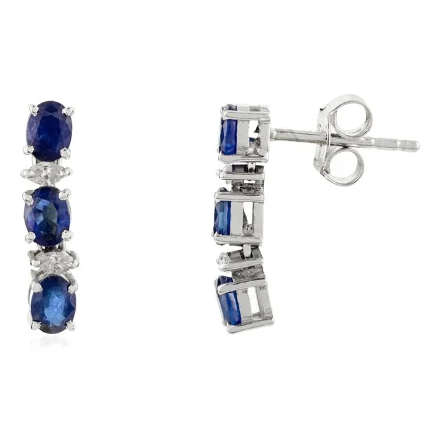14k Gold Art Deco Diamond Sapphire Dangle Earrings- 2 Pieces