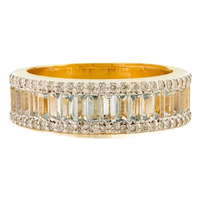 14k Gold Baguette Cut Topaz Diamond Cocktail Band Ring Size 5.5