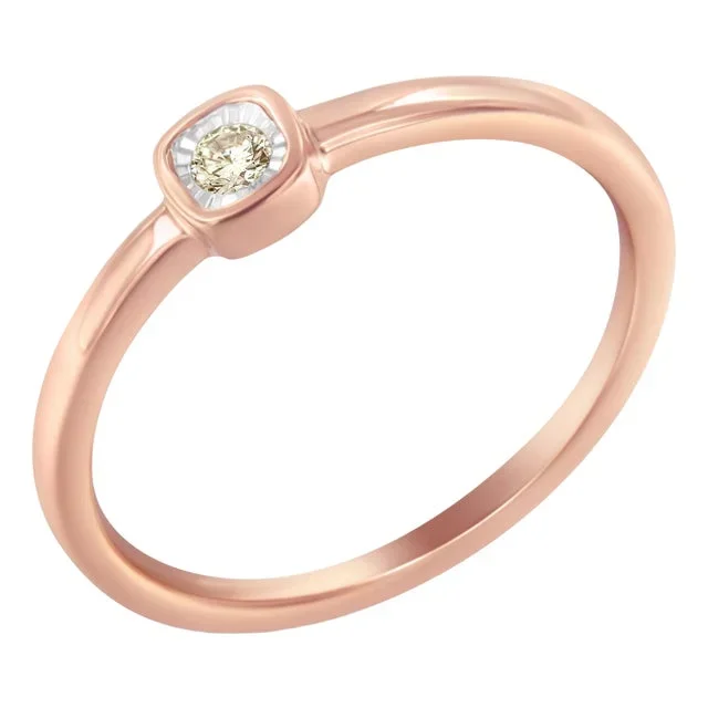 14K Rose Gold Plated .925 Sterling Silver 1/20 Carat Diamond Square Cushion-Shaped Miracle Set Petite Fashion Promise Ring – Size 8