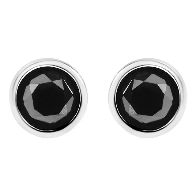14K White Gold 4.00 Cttw Round Brilliant-Cut Black Diamond Bezel-Set Stud Earrings with Screw Backs