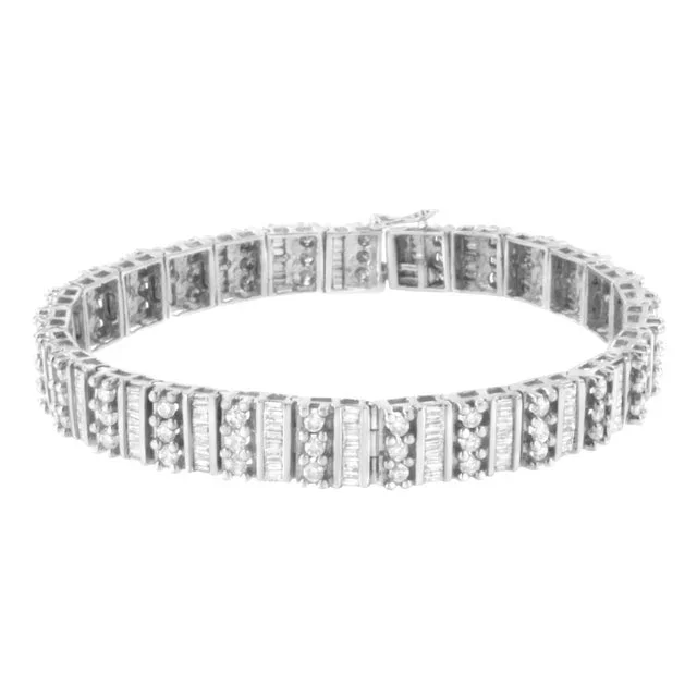 14K White Gold 4 7/8 cttw Baguette & Round Brilliant-Cut Diamond Channel- & Prong-Set Tennis Bracelet (I-J Color, I1-I2 Clarity) – Size 7.25″