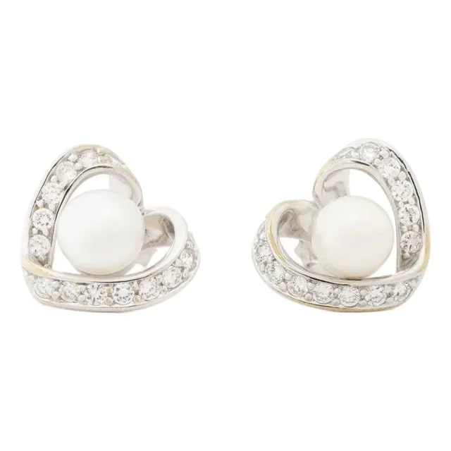14k White Gold Cultured Peal Diamond Earrings