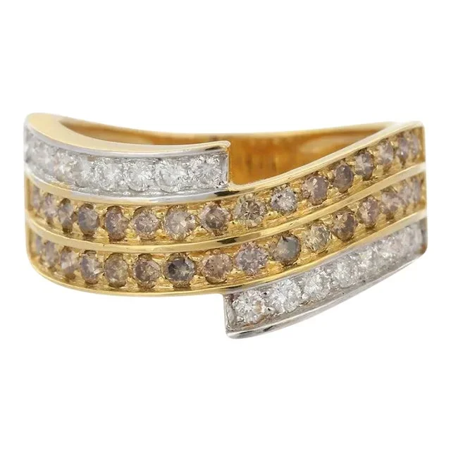 14k Yellow Gold Brown White Diamond Band Ring Size 7