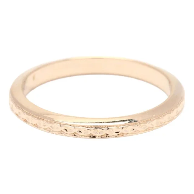 14k Yellow Gold Engraved Band Ring, Ring Size 6.25, Stackable Band Ring