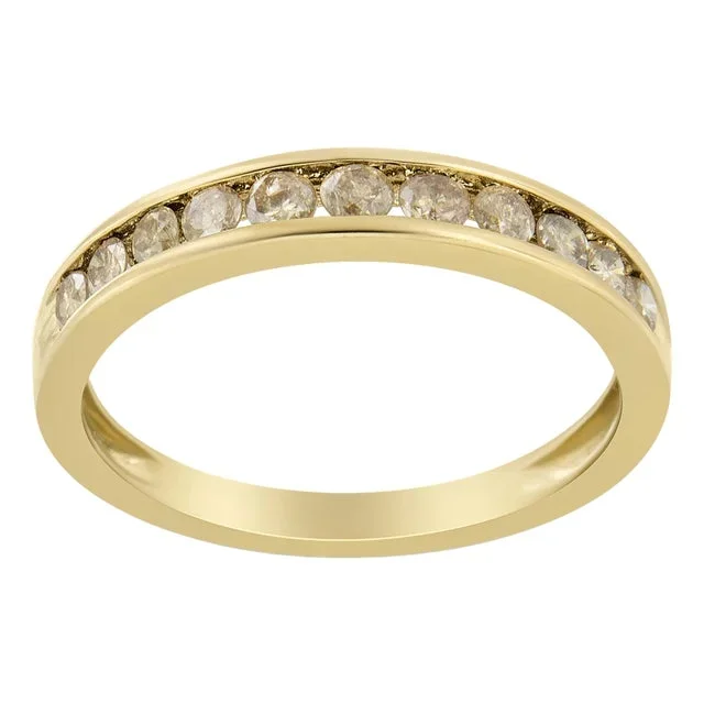14K Yellow Gold Plated .925 Sterling Silver 1/2 Cttw Channel Set Round Champagne Diamond 11 Stone Band Ring (K-L Color, I1-I2 Clarity) – Size 8