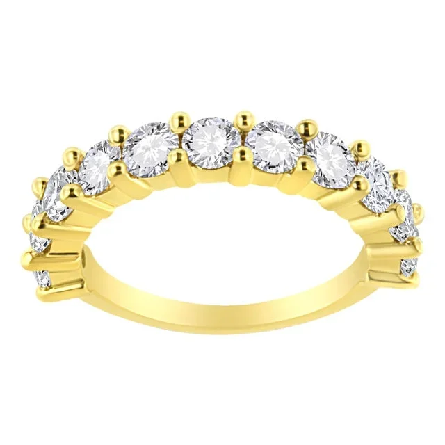 14K Yellow Gold Plated .925 Sterling Silver 2.00 Cttw Shared Prong Set Round-Diamond 11 Stone Band Ring (J-K Color, I1-I2 Clarity) – Size 8