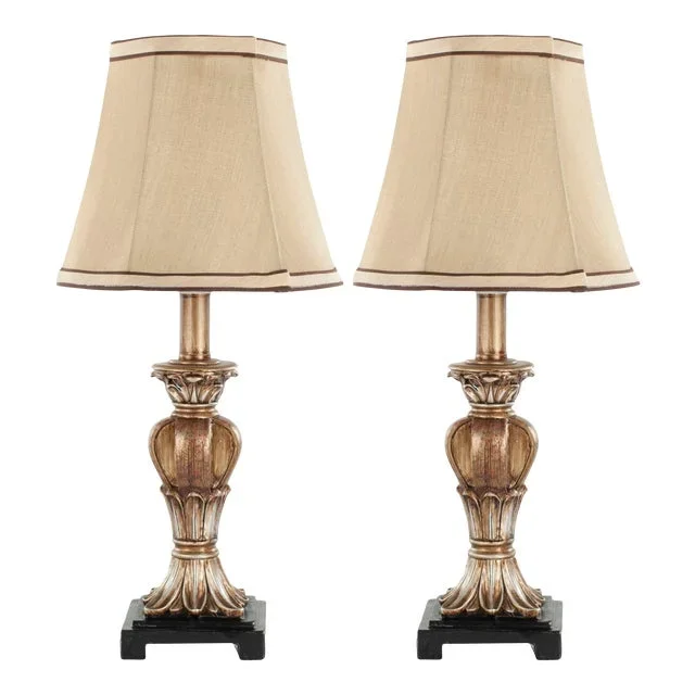 17 Inch H Mini Urn Table Lamp in Gold – a Pair