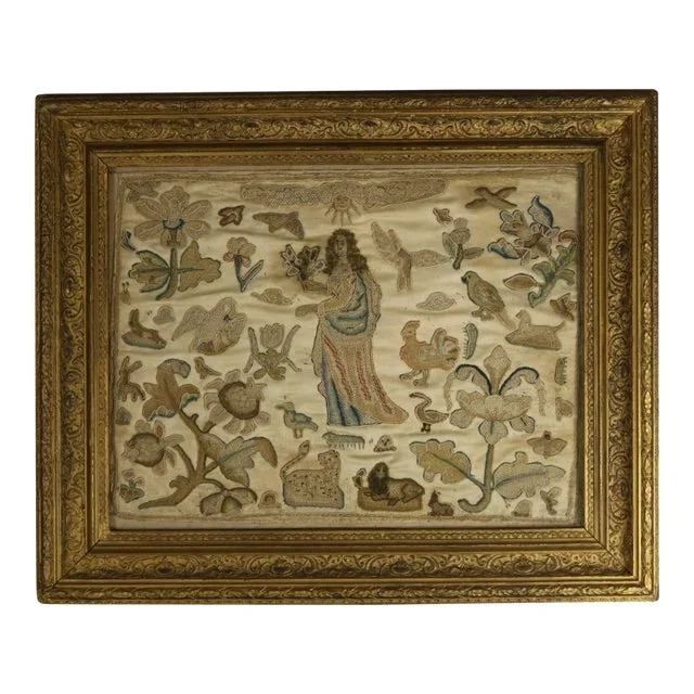 17th Century Antique Silkwork Applique Picture