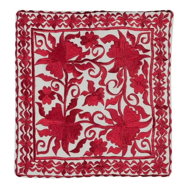 18″x17″ Cotton Pillow Cover. Handmade Cushion Cover. Red Color Lace Pillow