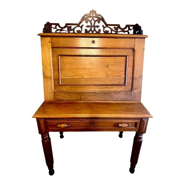 1800’s American Fall Front Plantation Writing Desk Secretary