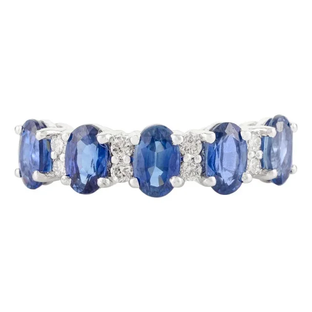 18k Gold Blue Sapphire Diamond Engagement Band Ring for Women Size 5