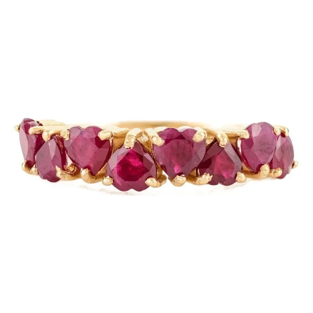 18k Gold Heart Cut Ruby Modern Wedding Band Ring for Bride Size 7
