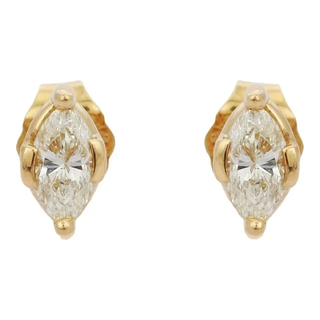 18k Gold Marquise Dainty Diamond Solitaire Earrings – 2 Pieces