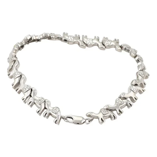 18k White Gold & Diamond Camel Link Bracelet 8″ Long!