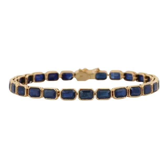 18k Yellow Gold Octagon Cut Blue Sapphire Tennis Bracelet