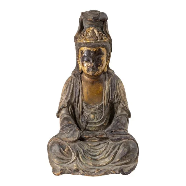 18th Century or Earlier Chinese Yuan Ming Style Carved Wood Buddha