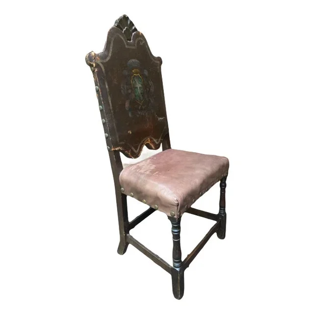 18th Century Renaissance Revival European Side Chair With Decorative Crest and Nailhead Accents