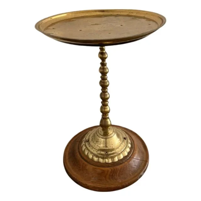18th Century Tibetan Brass Tazza Side Table With Oak Base