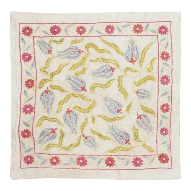 19″x19″ All Silk Embroidered Cushion Cover. Handmade Pillowcase. New Toss Pillow