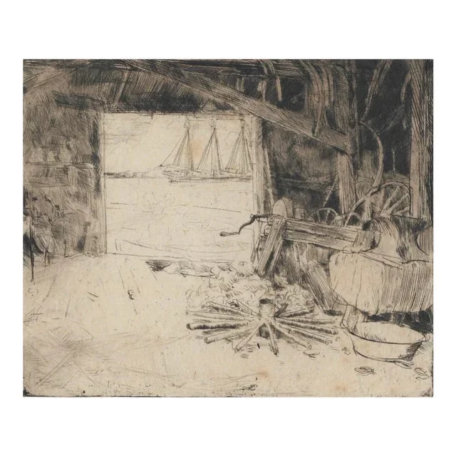 1910s Allen Lewis Wharf Etching