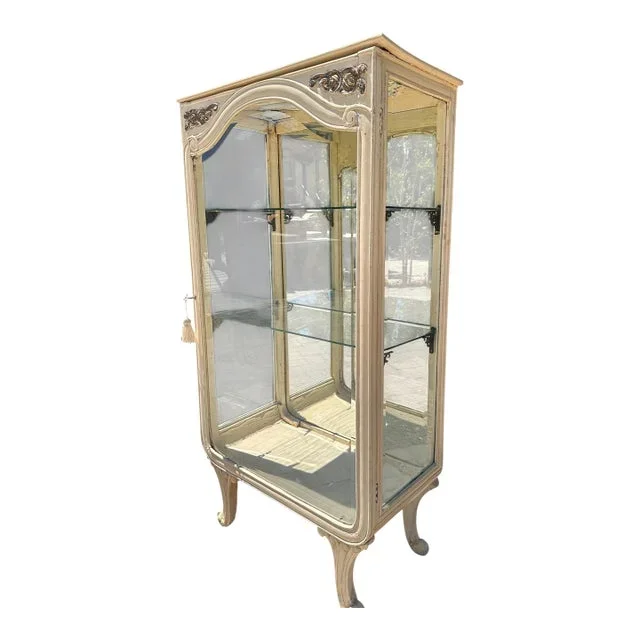 1910s Antique Apothecary Medical Display Cabinet With Beveled Glass