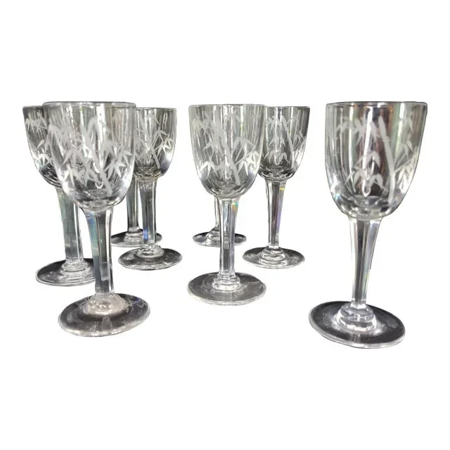 1920’s Noritake Sasuke Mid-Century Modern Etched Crystal Cordials- Set of 8