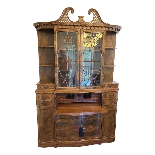 1920s Antique Mahogany Secretary Chippendale Style Bookcase