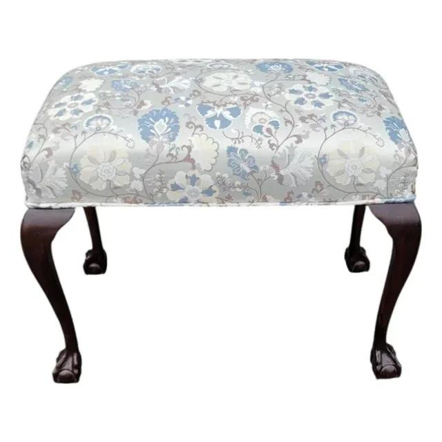 1920s English Hepplewhite Window Bench Piano Stool –Floral Upholstery, Claw Feet