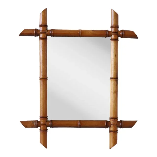 1920s French Faux Bamboo/ Rattan Mirror
