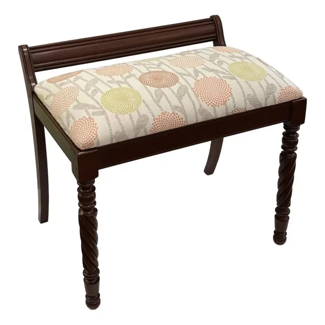 1930’s Floral Cherry Bench- Newly Upholstered