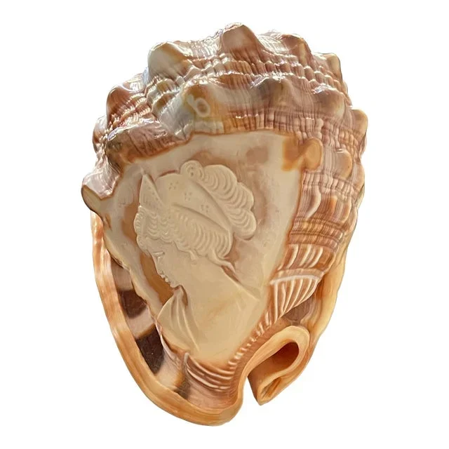 1940s Hand Carved Sea Shell With Cameo Portrait
