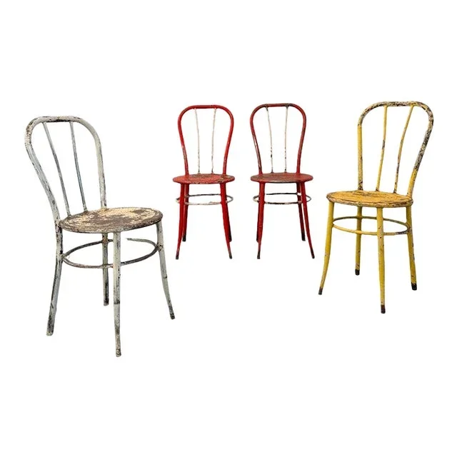 1940s Industrial Painted Steel Café Dining Chairs- Set of 4