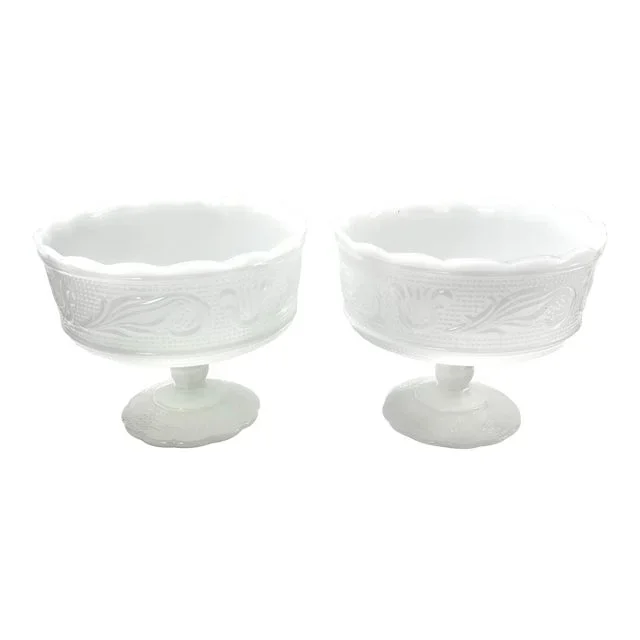 1940s Matching Milk Glass Compotes Fruit Bowls – A Pair