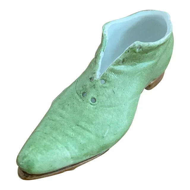 1940s Royal Bayreuth Light Green and Brown Porcelain Mens Wingtip Shoe Figurine