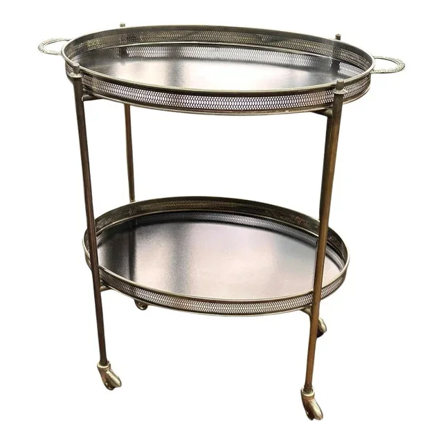 1950s French Nickel-Plated Bar Cart With Black Formica Trays