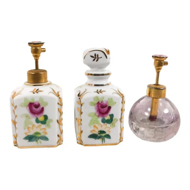 1950s Irice Brand Small White Floral Perfume Bottles – Set of 3