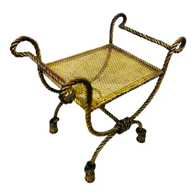 1950s Italian Rope Tassel Gilt Curule Bench / Stool