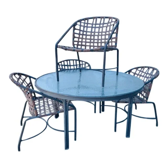 1950s Tadao Inouye for Brown Jordan Kantan Patio Table & 4 Arm Chairs in Brown, Unmarked